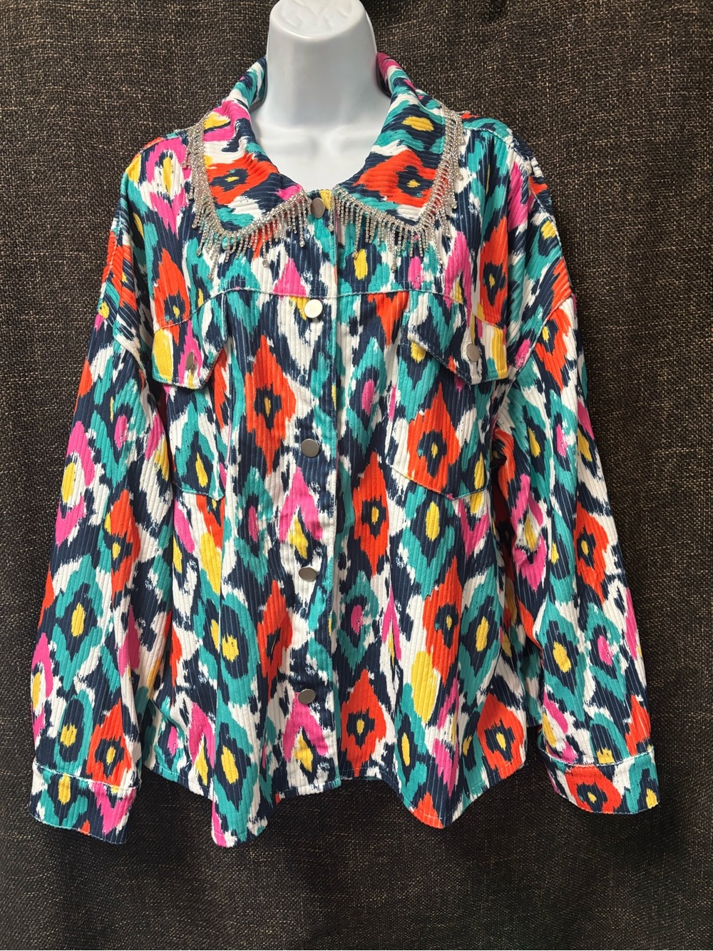Savanna Jane Rhinestone Fringe Corduroy Jacket